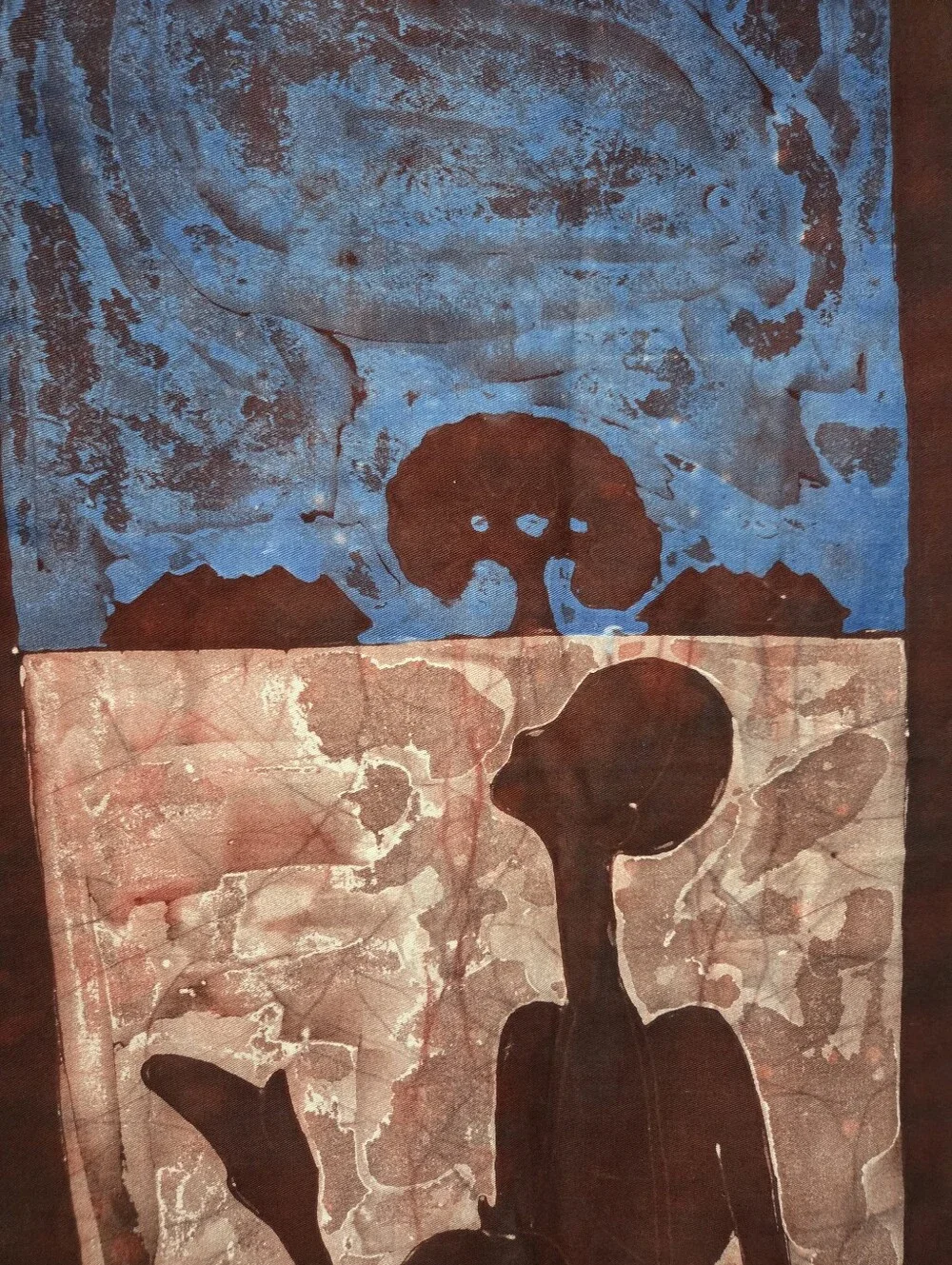 Handmade Maroon and Blue African Silhouette Wall Hanging 44×15in.